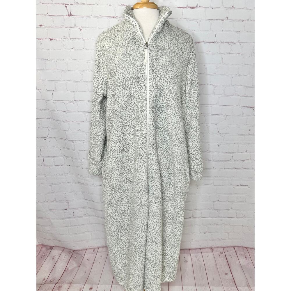 Oscar De La Renta White Gray Animal Print Fleece Zip Robe Women's XL Housecoat - Picture 6 of 9